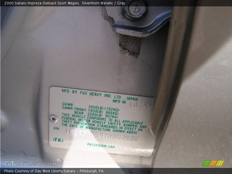Silverthorn Metallic / Gray 2000 Subaru Impreza Outback Sport Wagon