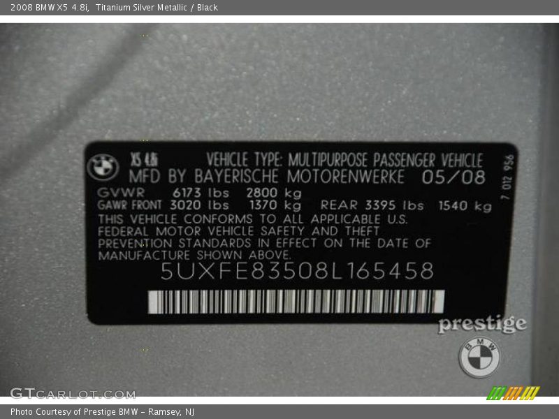 Titanium Silver Metallic / Black 2008 BMW X5 4.8i