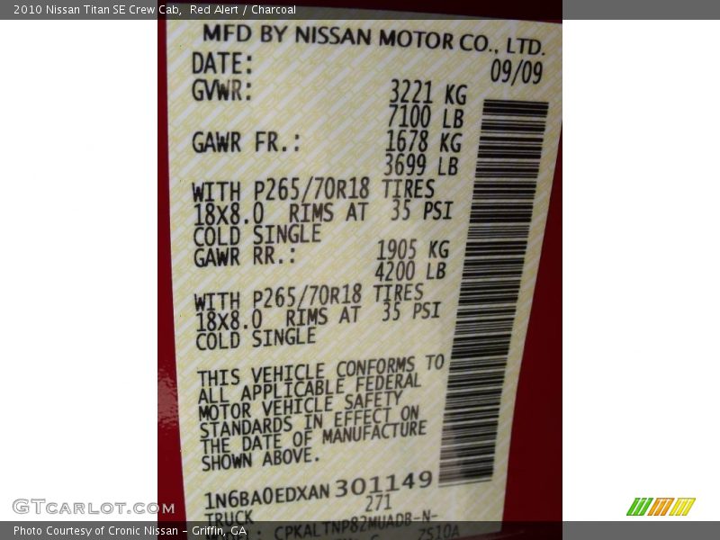 Red Alert / Charcoal 2010 Nissan Titan SE Crew Cab
