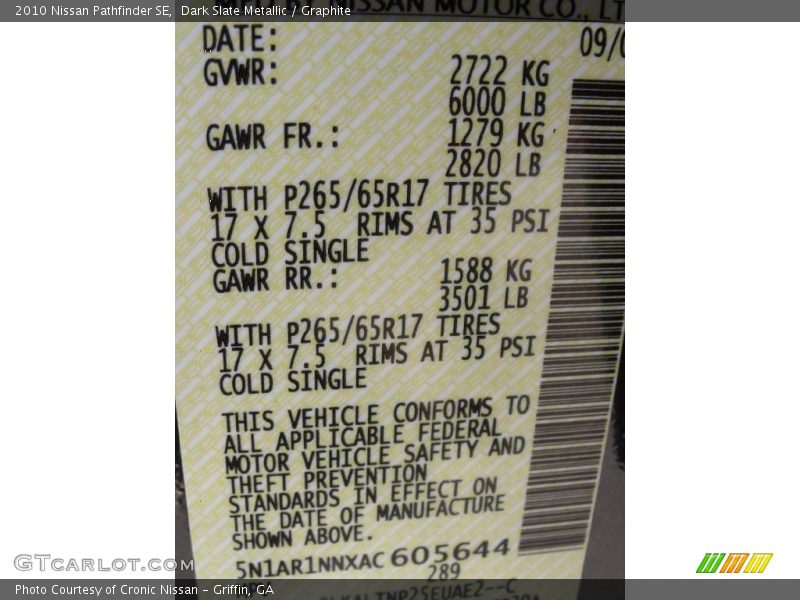 Dark Slate Metallic / Graphite 2010 Nissan Pathfinder SE