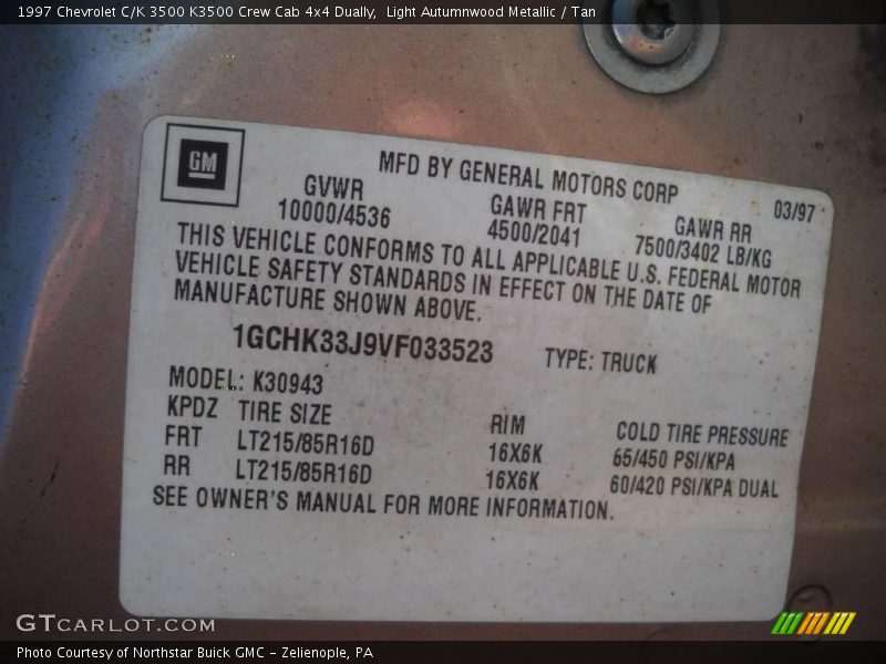Light Autumnwood Metallic / Tan 1997 Chevrolet C/K 3500 K3500 Crew Cab 4x4 Dually