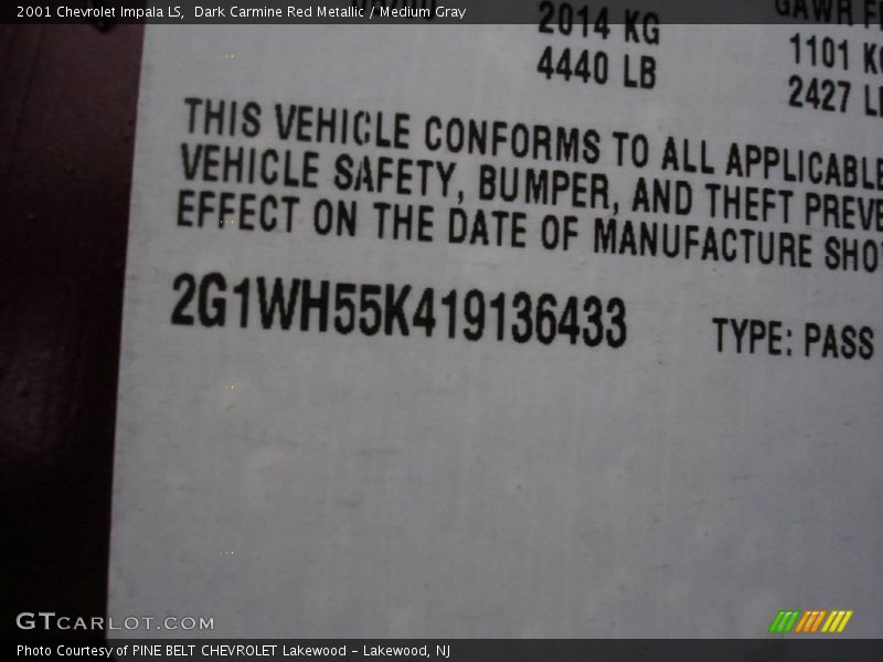 Dark Carmine Red Metallic / Medium Gray 2001 Chevrolet Impala LS