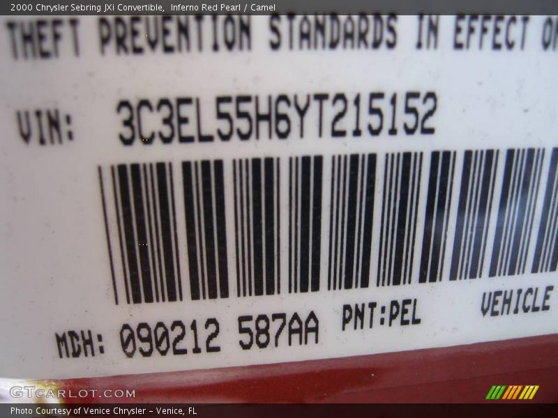 Inferno Red Pearl / Camel 2000 Chrysler Sebring JXi Convertible
