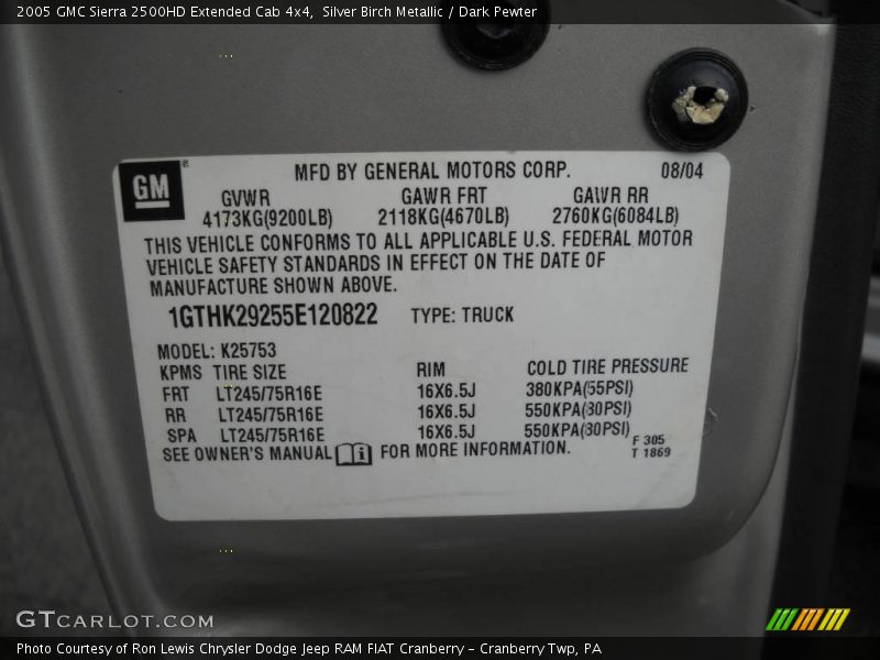 Silver Birch Metallic / Dark Pewter 2005 GMC Sierra 2500HD Extended Cab 4x4