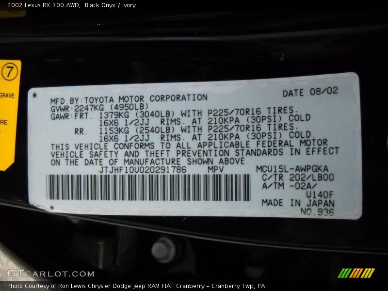 Black Onyx / Ivory 2002 Lexus RX 300 AWD