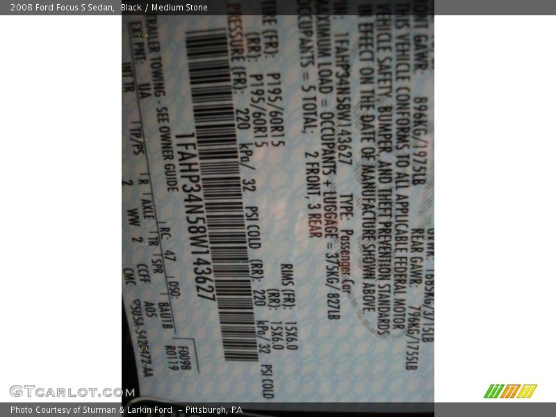 Black / Medium Stone 2008 Ford Focus S Sedan