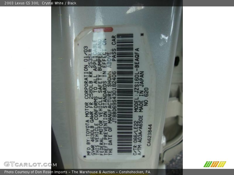 Crystal White / Black 2003 Lexus GS 300