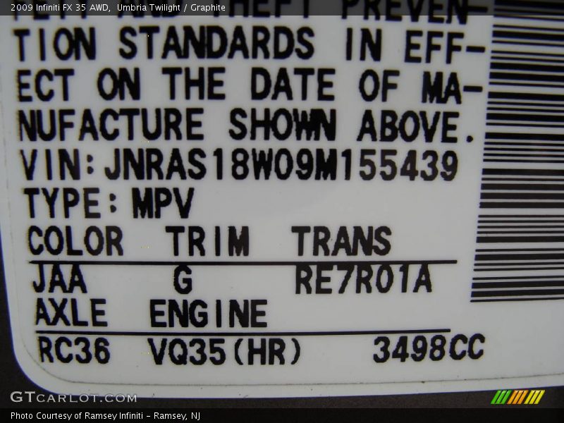 Umbria Twilight / Graphite 2009 Infiniti FX 35 AWD