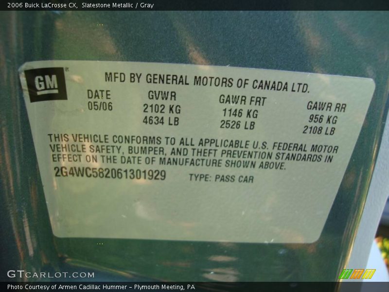 Slatestone Metallic / Gray 2006 Buick LaCrosse CX
