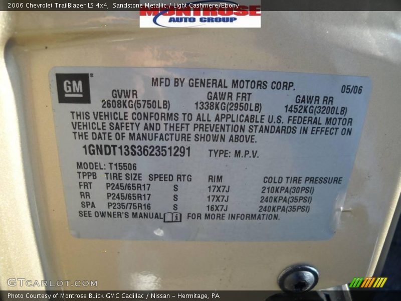 Sandstone Metallic / Light Cashmere/Ebony 2006 Chevrolet TrailBlazer LS 4x4