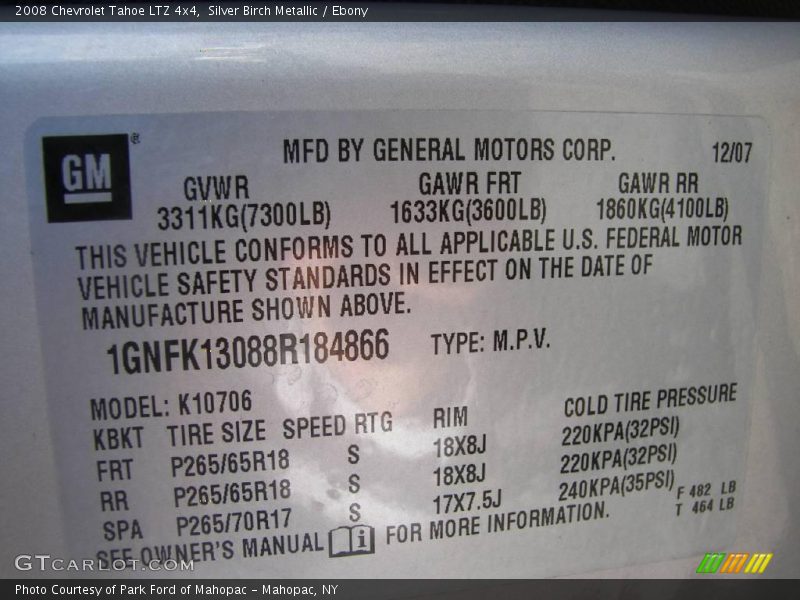 Silver Birch Metallic / Ebony 2008 Chevrolet Tahoe LTZ 4x4