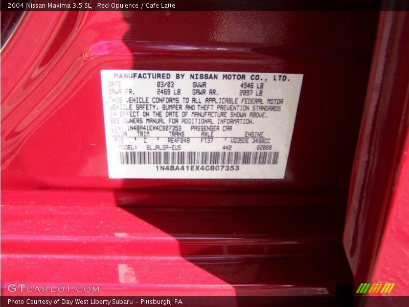 Red Opulence / Cafe Latte 2004 Nissan Maxima 3.5 SL