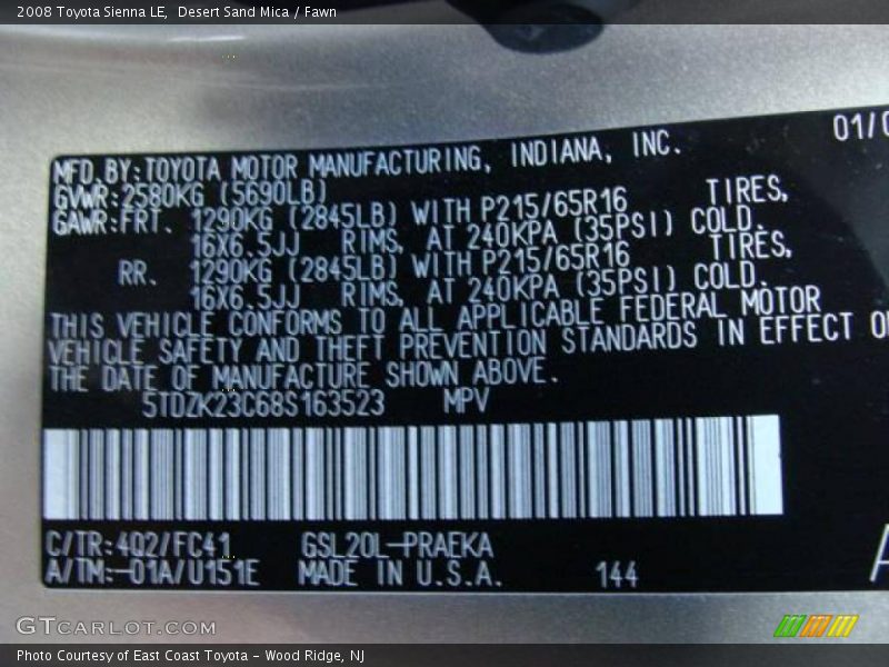Desert Sand Mica / Fawn 2008 Toyota Sienna LE
