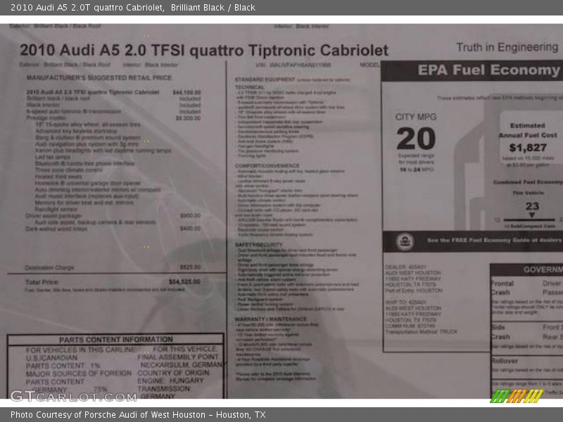 Brilliant Black / Black 2010 Audi A5 2.0T quattro Cabriolet