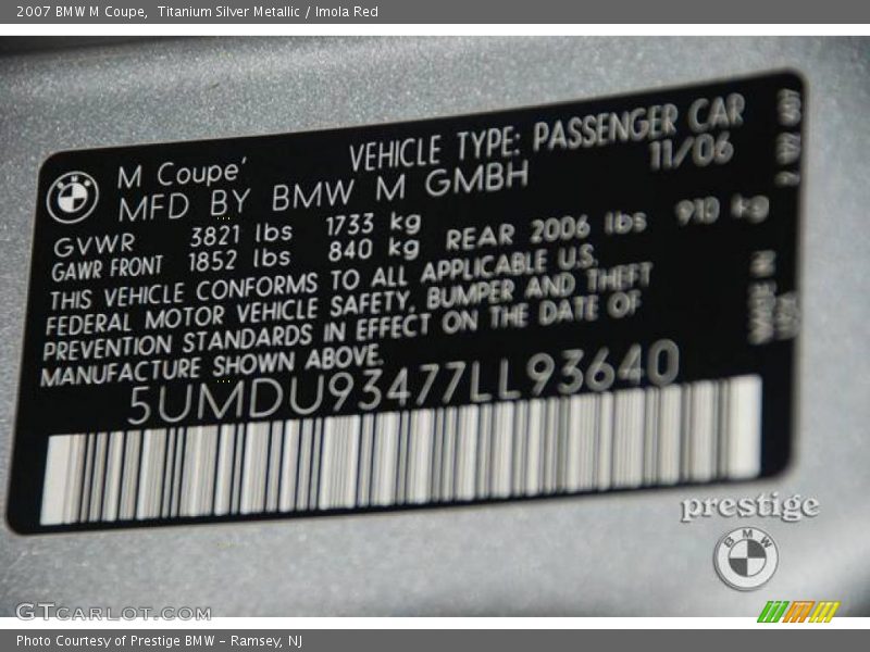 Titanium Silver Metallic / Imola Red 2007 BMW M Coupe