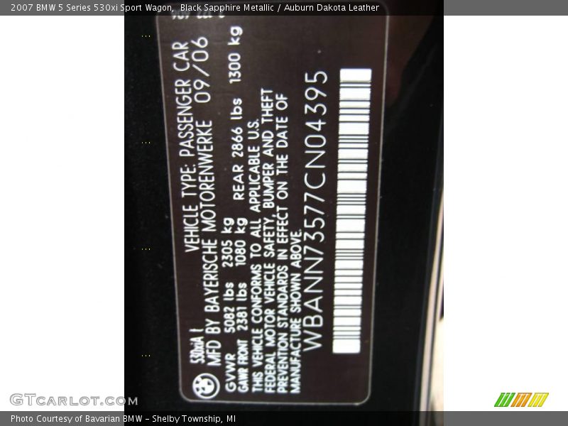 Black Sapphire Metallic / Auburn Dakota Leather 2007 BMW 5 Series 530xi Sport Wagon