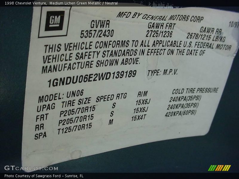 Medium Lichen Green Metallic / Neutral 1998 Chevrolet Venture