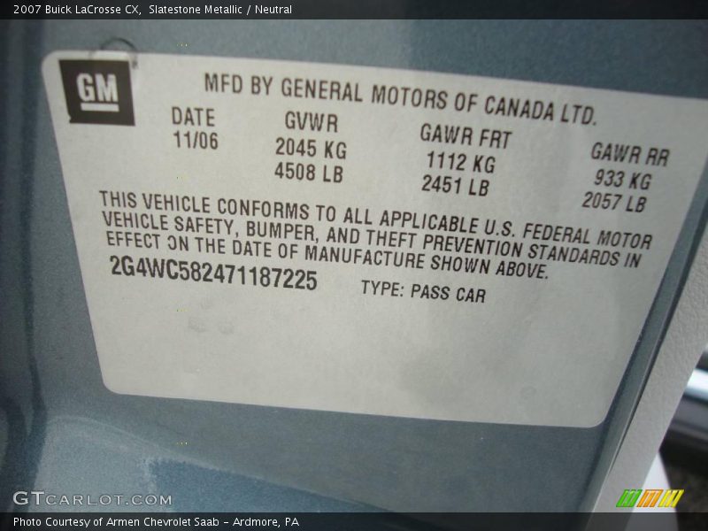 Slatestone Metallic / Neutral 2007 Buick LaCrosse CX