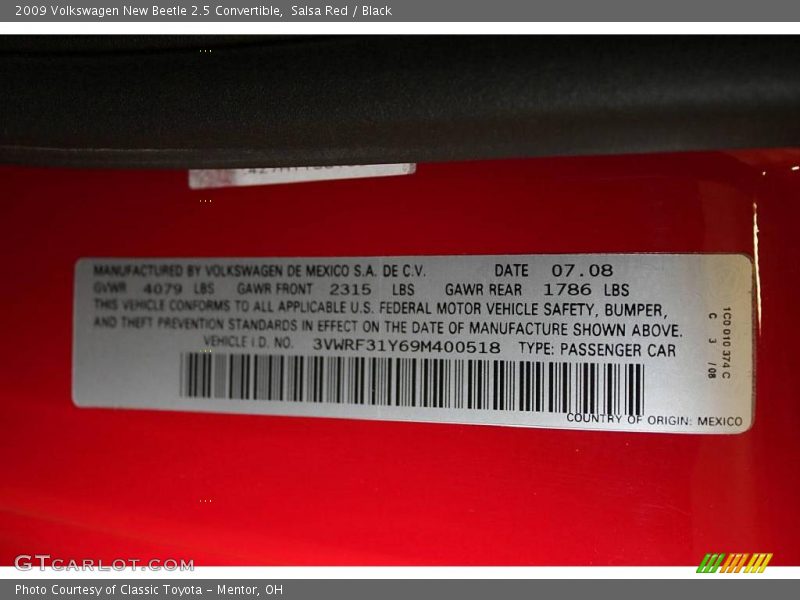 Salsa Red / Black 2009 Volkswagen New Beetle 2.5 Convertible