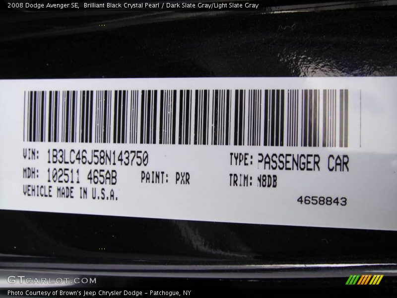 Brilliant Black Crystal Pearl / Dark Slate Gray/Light Slate Gray 2008 Dodge Avenger SE