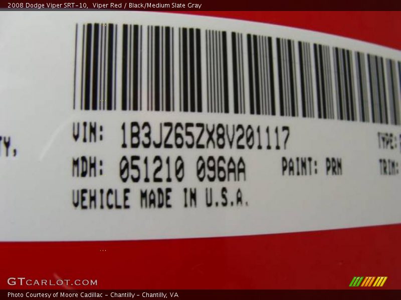 Viper Red / Black/Medium Slate Gray 2008 Dodge Viper SRT-10