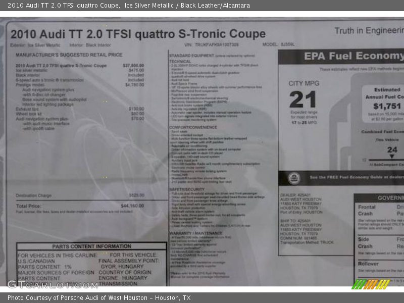 Ice Silver Metallic / Black Leather/Alcantara 2010 Audi TT 2.0 TFSI quattro Coupe