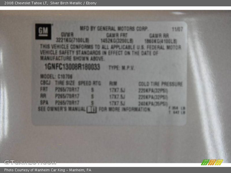 Silver Birch Metallic / Ebony 2008 Chevrolet Tahoe LT