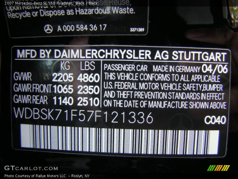 Black / Black 2007 Mercedes-Benz SL 550 Roadster