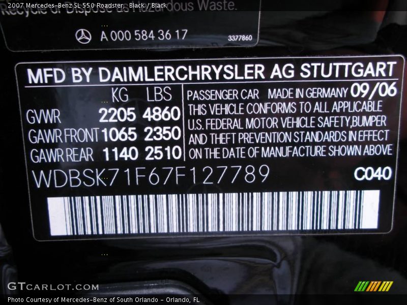 Black / Black 2007 Mercedes-Benz SL 550 Roadster