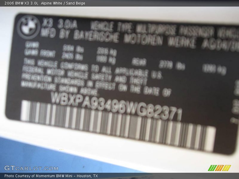 Alpine White / Sand Beige 2006 BMW X3 3.0i