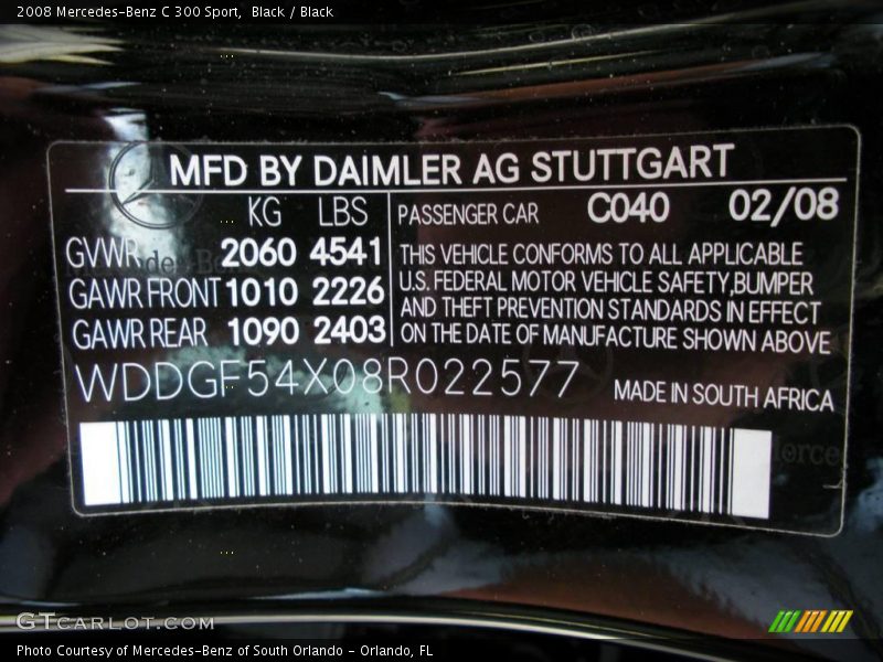 Black / Black 2008 Mercedes-Benz C 300 Sport