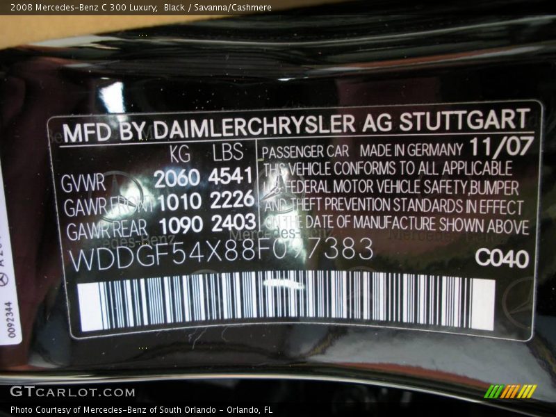 Black / Savanna/Cashmere 2008 Mercedes-Benz C 300 Luxury
