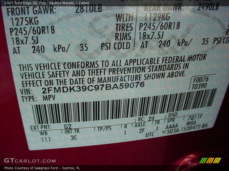 Redfire Metallic / Camel 2007 Ford Edge SEL Plus