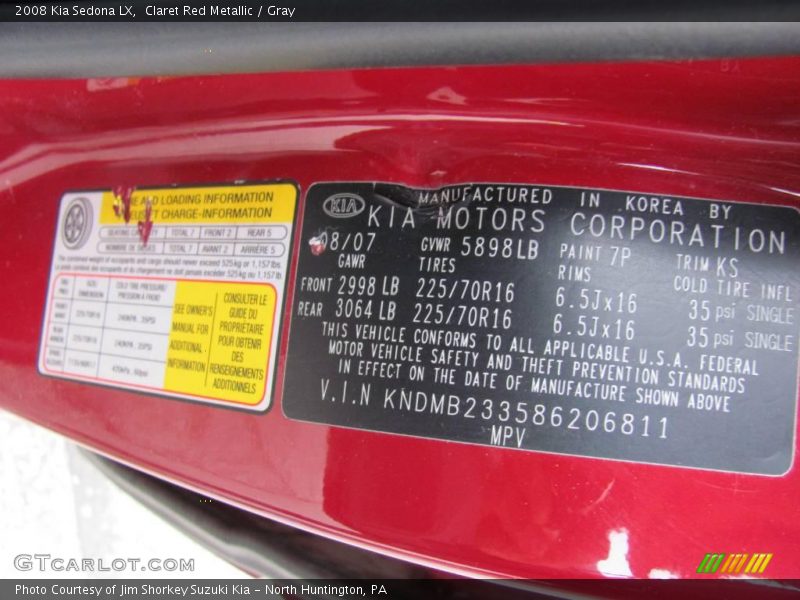 Claret Red Metallic / Gray 2008 Kia Sedona LX