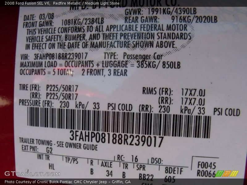 Redfire Metallic / Medium Light Stone 2008 Ford Fusion SEL V6