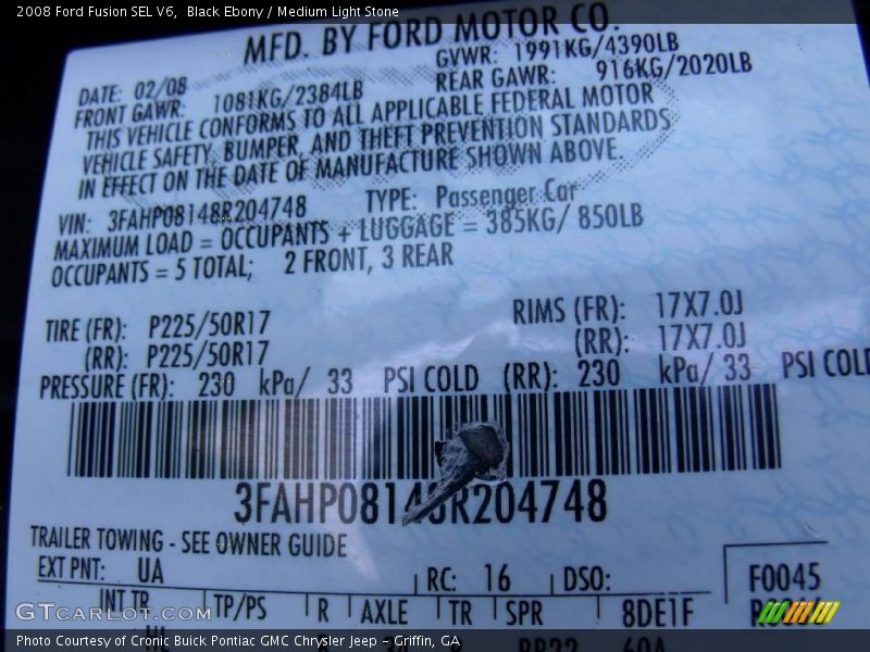 Black Ebony / Medium Light Stone 2008 Ford Fusion SEL V6