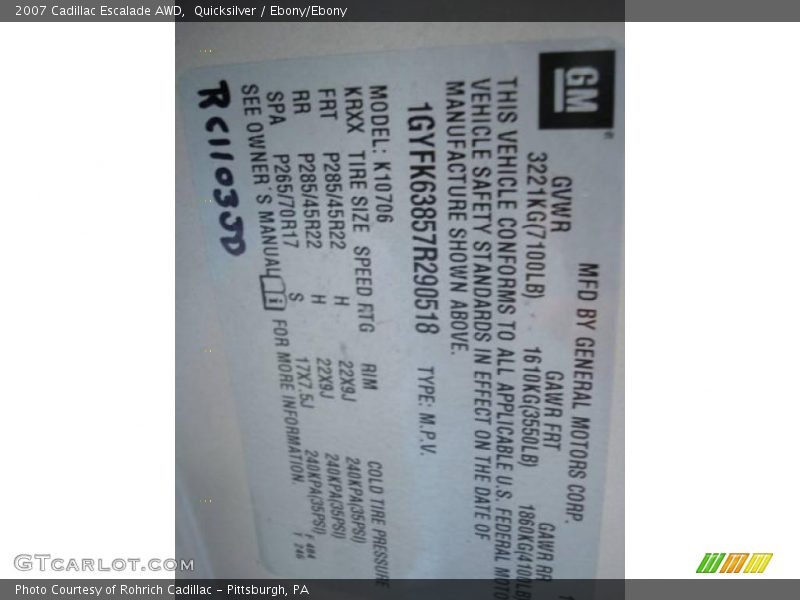 Quicksilver / Ebony/Ebony 2007 Cadillac Escalade AWD