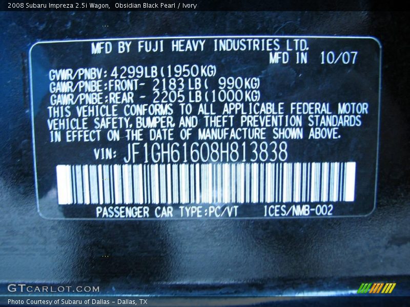 Obsidian Black Pearl / Ivory 2008 Subaru Impreza 2.5i Wagon