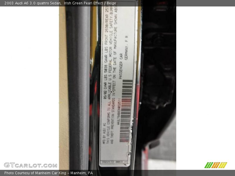Irish Green Pearl Effect / Beige 2003 Audi A6 3.0 quattro Sedan