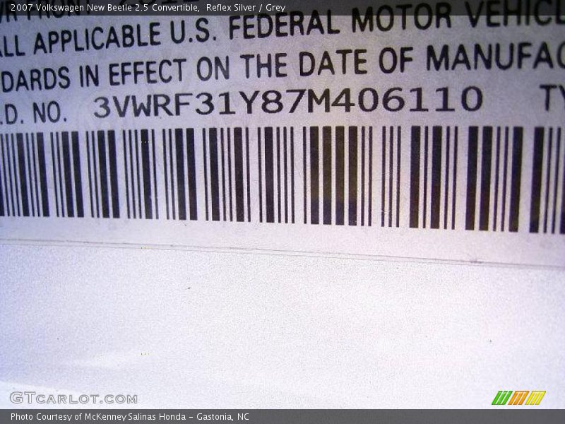 Reflex Silver / Grey 2007 Volkswagen New Beetle 2.5 Convertible