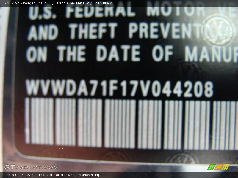 Island Grey Metallic / Titan Black 2007 Volkswagen Eos 2.0T