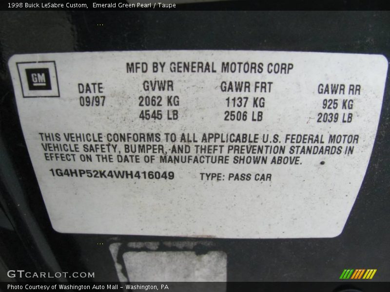 Emerald Green Pearl / Taupe 1998 Buick LeSabre Custom