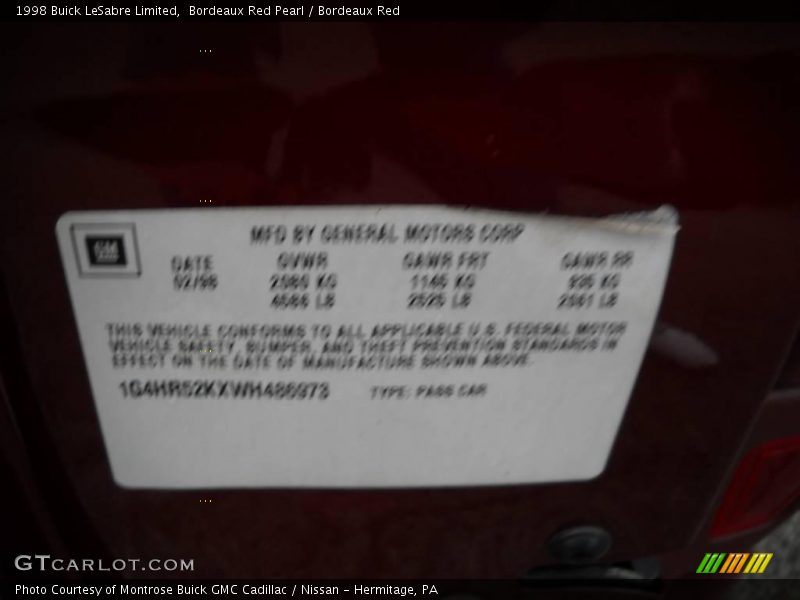 Bordeaux Red Pearl / Bordeaux Red 1998 Buick LeSabre Limited