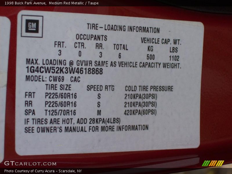 Medium Red Metallic / Taupe 1998 Buick Park Avenue