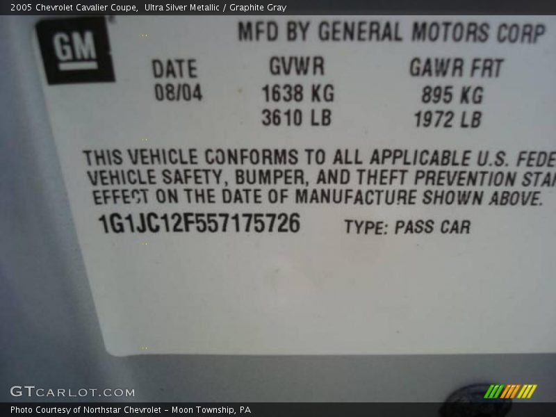 Ultra Silver Metallic / Graphite Gray 2005 Chevrolet Cavalier Coupe