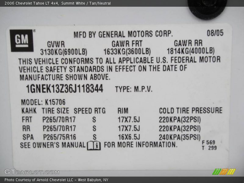Summit White / Tan/Neutral 2006 Chevrolet Tahoe LT 4x4