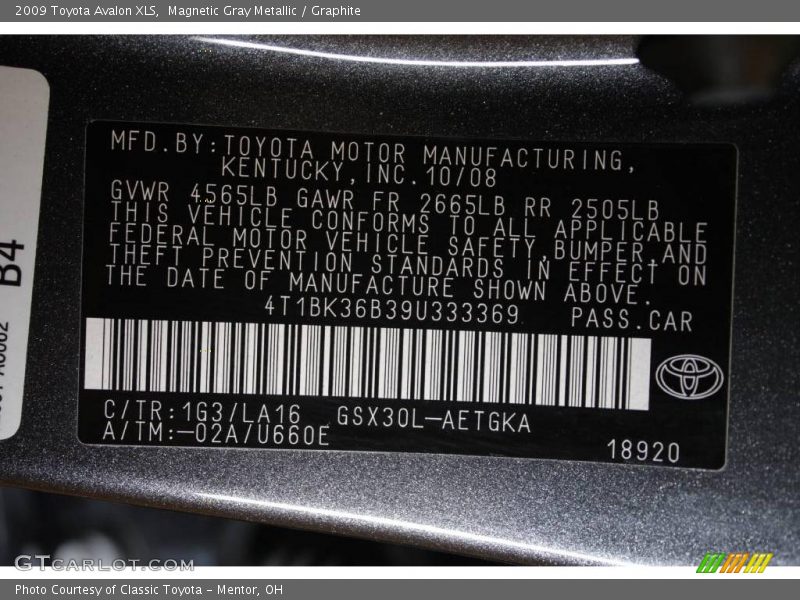 Magnetic Gray Metallic / Graphite 2009 Toyota Avalon XLS