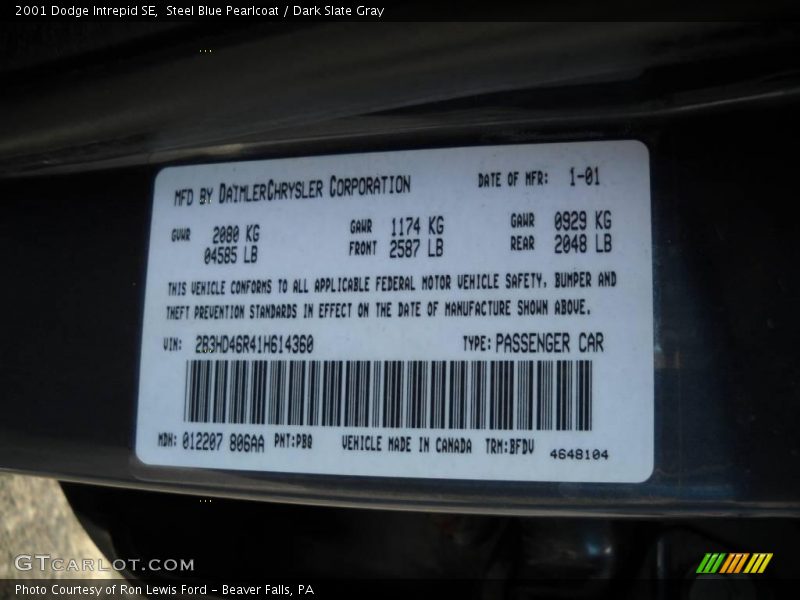 Steel Blue Pearlcoat / Dark Slate Gray 2001 Dodge Intrepid SE