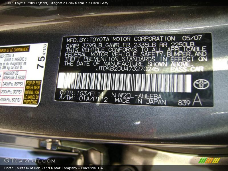 Magnetic Gray Metallic / Dark Gray 2007 Toyota Prius Hybrid