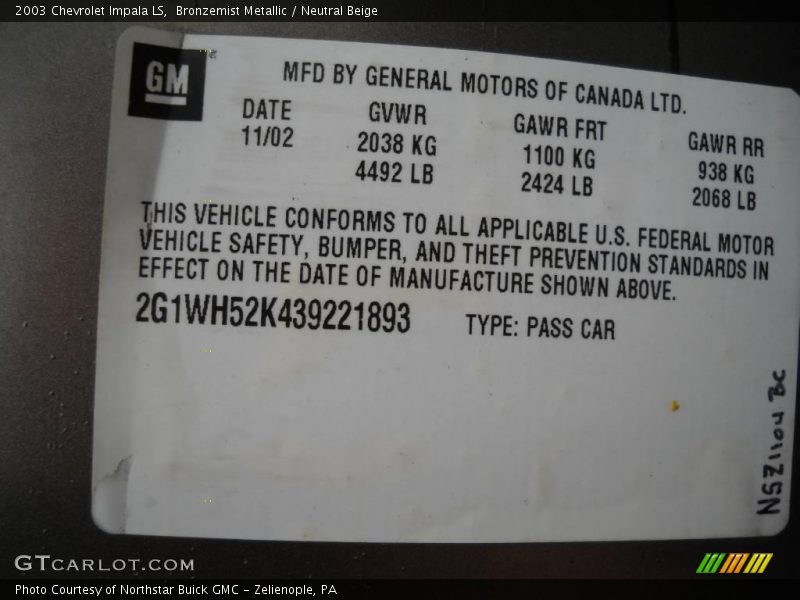 Bronzemist Metallic / Neutral Beige 2003 Chevrolet Impala LS